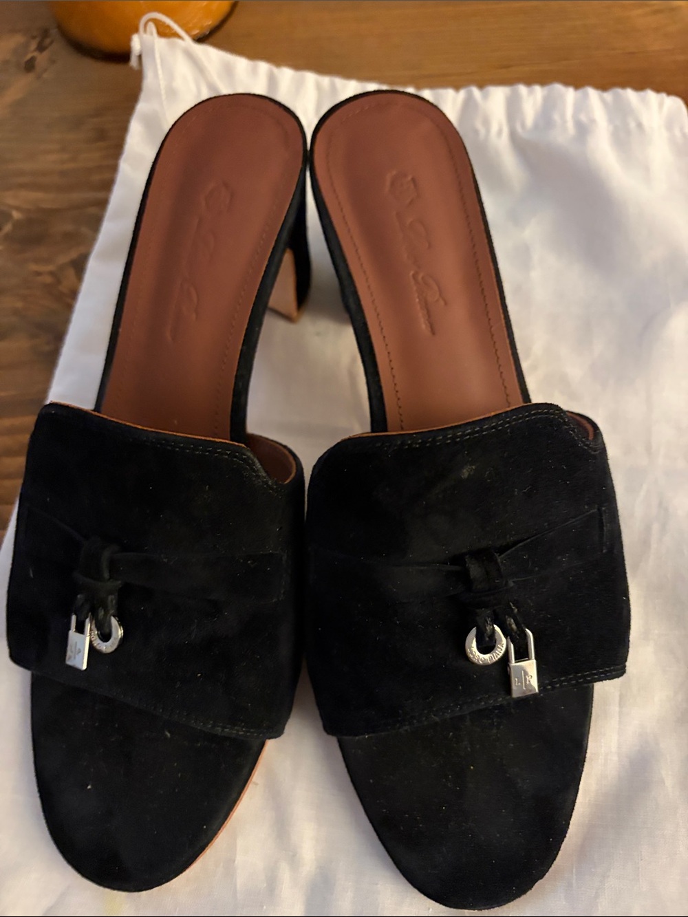 Black Suede Slip-On Mule Loafers with Silver Toggle Detail
